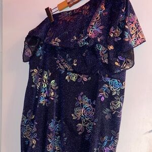 SHEIN One Shoulder Floral Dress - Black and Multicolor